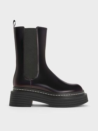 Stitch-Trim Platform Mid-Calf Chelsea Boots