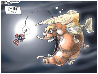 Political cartoon U.S. Trump lies