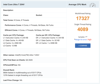 Intel's unannounced Core Ultra 7 254V Lunar Lake chip leaks out in new