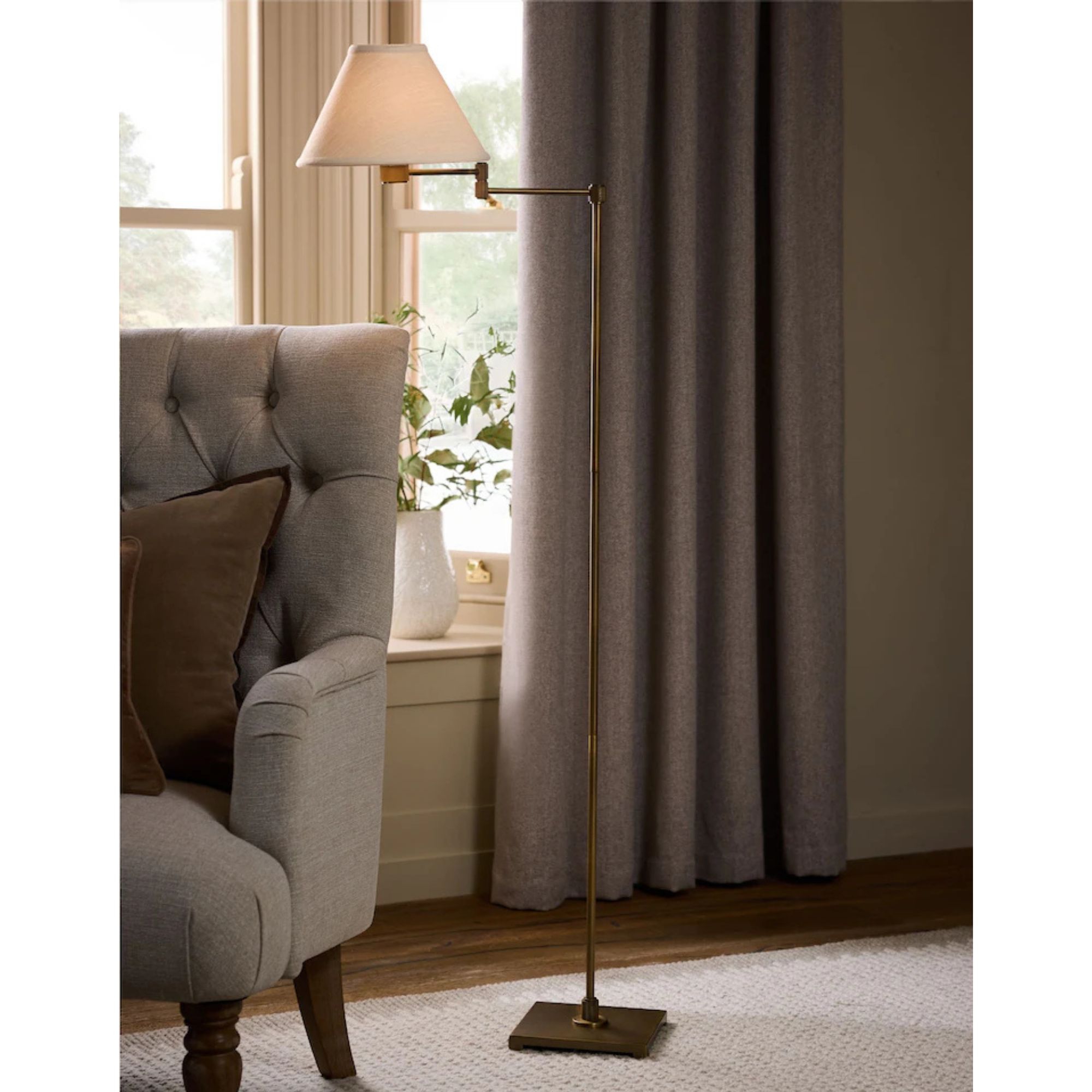 Next, Brass Kempton Cordless Swing Arm Floor Lamp