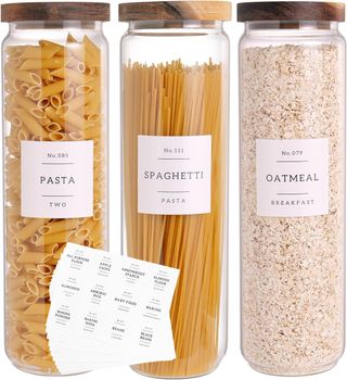 3 Set Glass Pantry Storage Jars with Acacia Airtight Lid