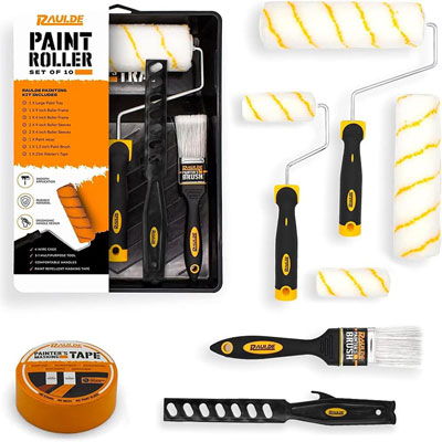 painting kit from Amazon containing rollers, brushes and tape