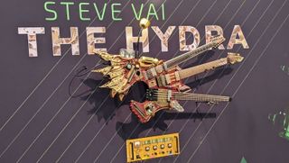 Steve Vai's triple-neck Ibanez Hydra guitar, as exhibited at NAMM 2022