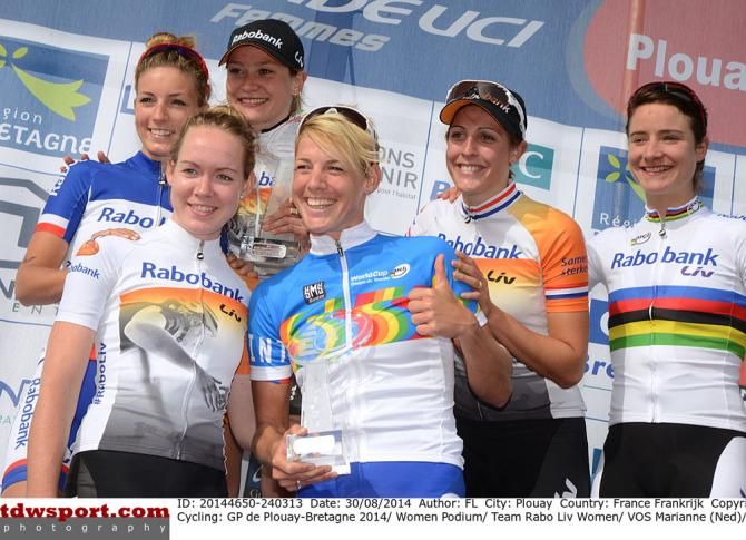 The Rabo Liv Women Cycling on the podium