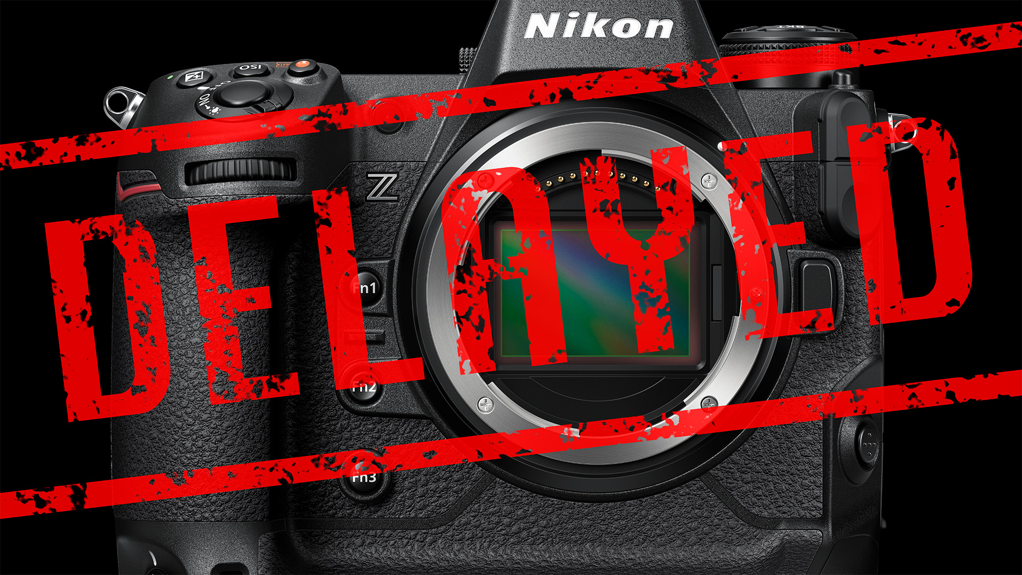 Nikon Z9 product image with 'Delayed' stamp on top