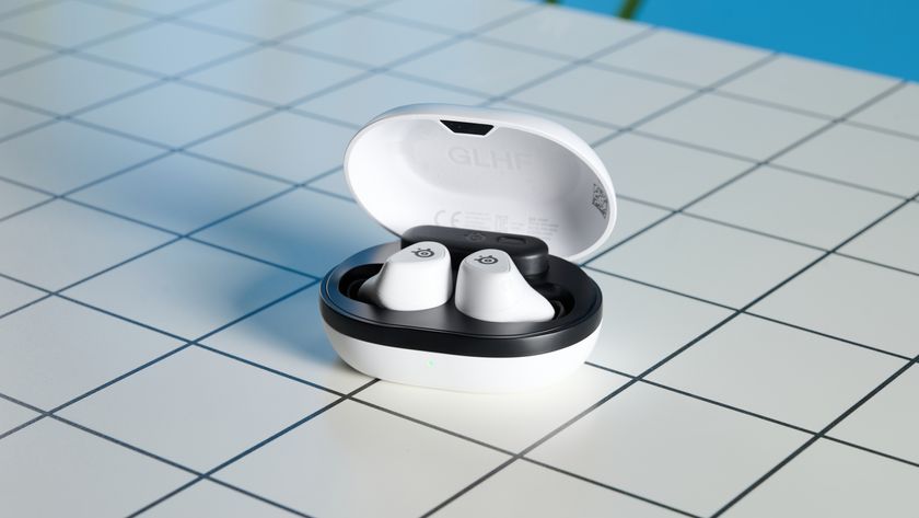 A pair of SteelSeries Arctis GameBuds wireless earbuds