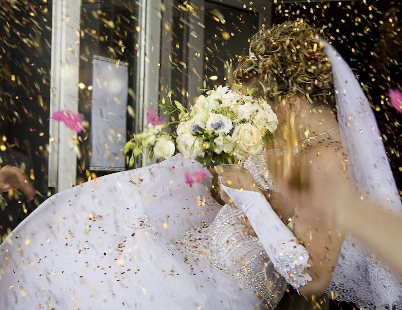 A bride and groom after the wedding.