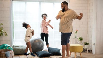 Family workout at home together