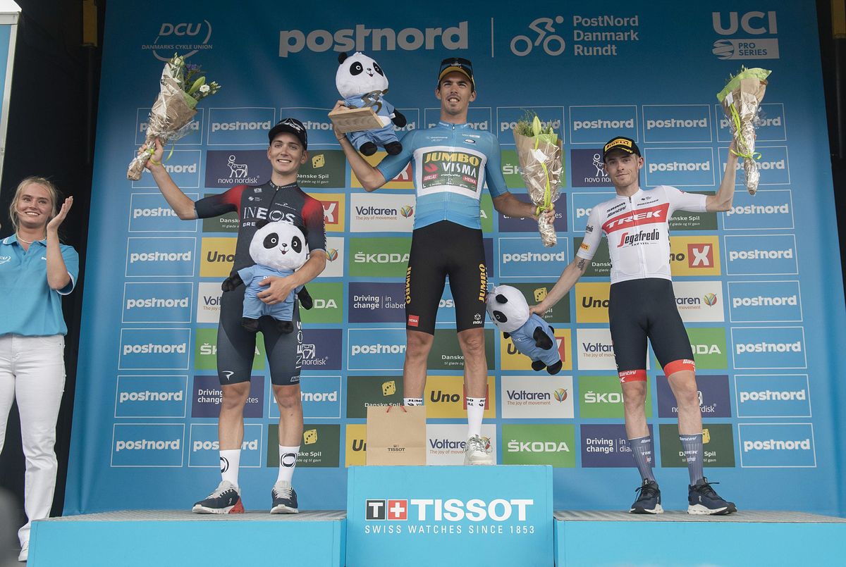 PostNord Danmark Rundt - Tour of Denmark 2022 - 5th stage - Give - Vejle 126,5 km - 19/08/2022 - Christophe Laporte (FRA - Team Jumbo - Visma) - Magnus Cort (DEN - EF Education - EasyPost) - Mattias Skjelmose Jensen (DEN - Trek - Segafredo) - photo Cor Vos/SprintCyclingAgency&Acirc;&copy;2022