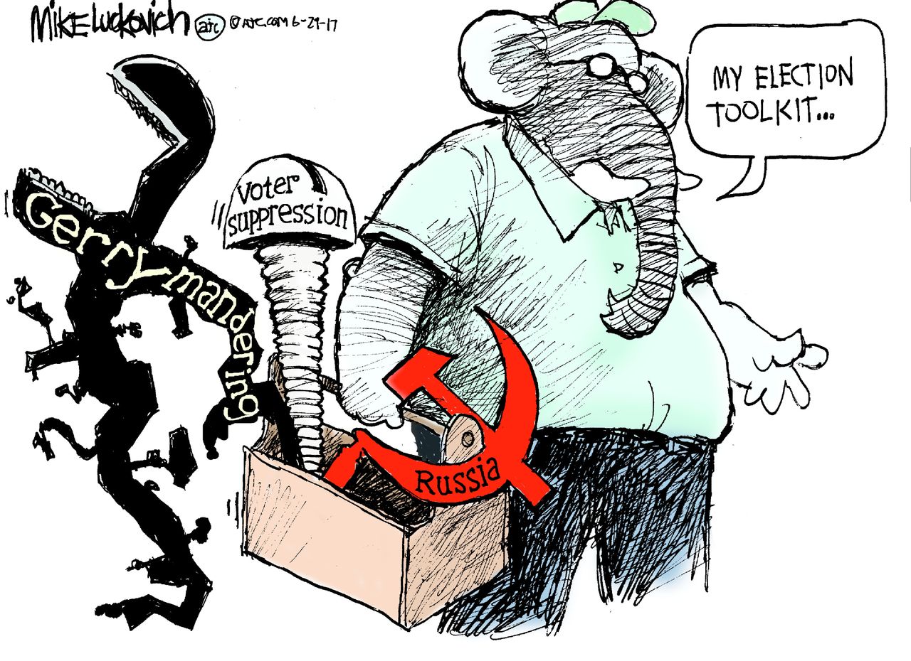 Political cartoon U.S. Republican election gerrymandering Russia