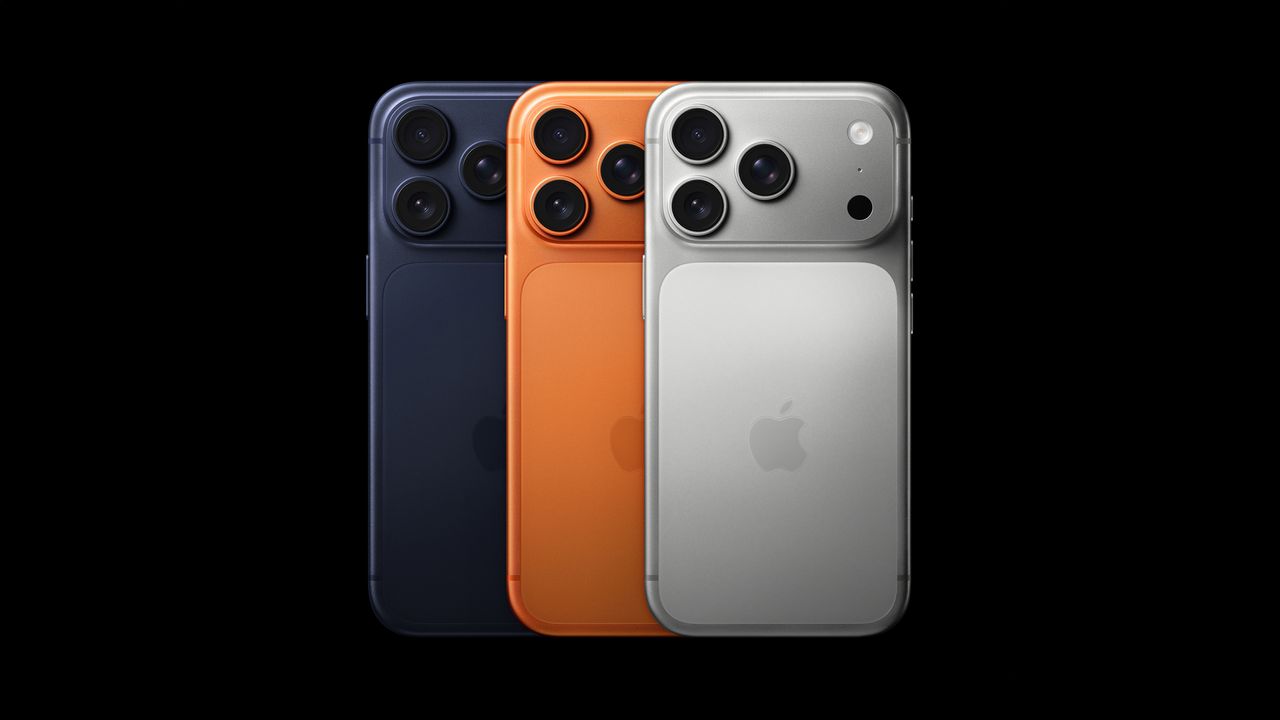 Apple iPhone 17 Pro in three main colours (shown from rear) on a black background