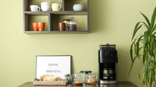 Coffee bar with open shelving