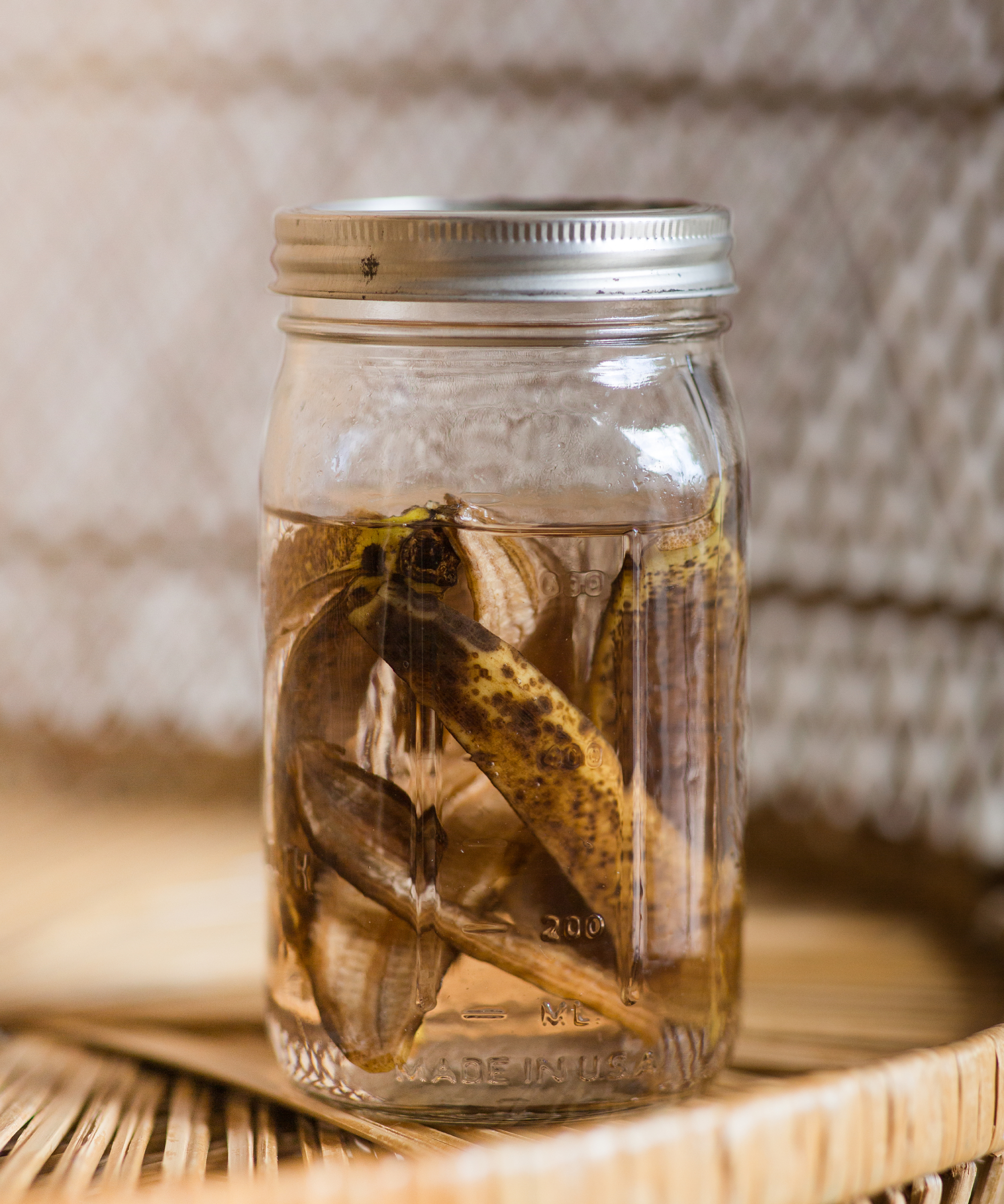Banana peel water for plants in mason jar