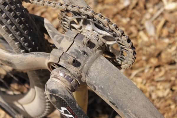 The Specialized designed eccentric bottom bracket offers a two-tooth range of chain tension adjustment.