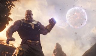 Avengers: Infinity War Thanos pulling a moon down for an attack
