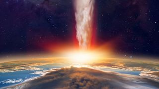 A fiery meteor slams into Earth's atmosphere.