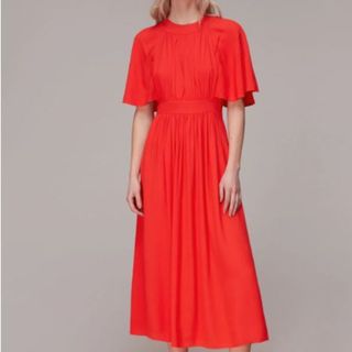 Red Amelia Cape Sleeve Dress