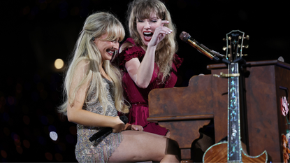 Taylor Swift performs with Sabrina Carpenter at Accor Stadium on February 23, 2024 in Sydney, Australia.