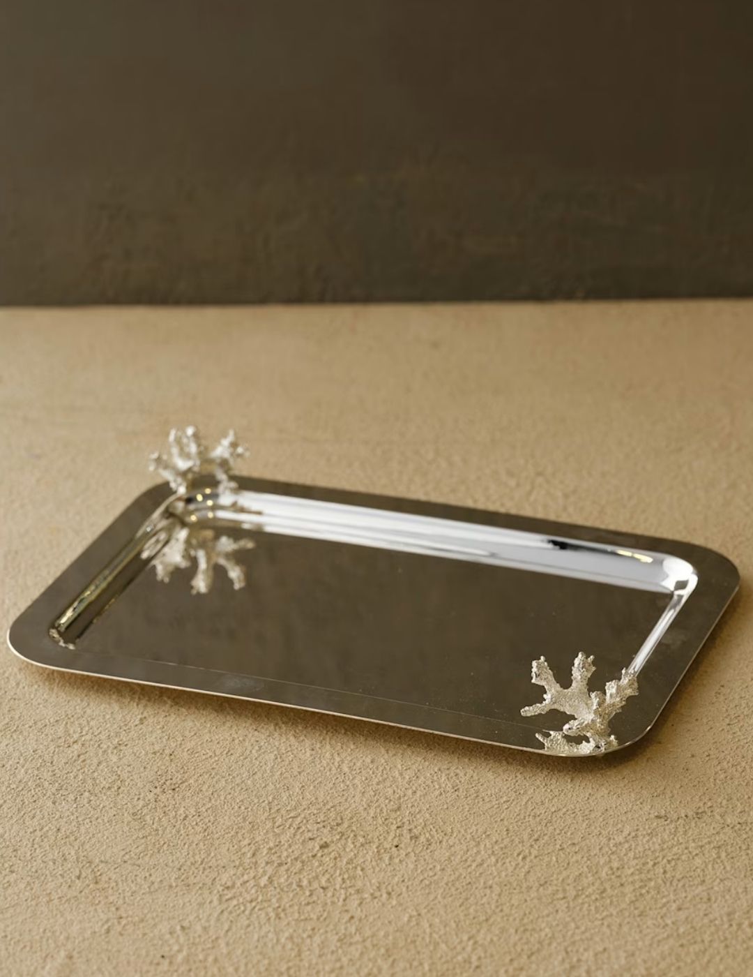 MARLETH Solid Silver Tray With Twin Coral Handles.