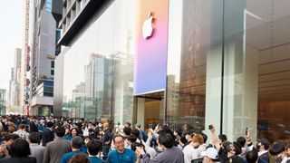 Apple Store in South Korea with a large crowd outside