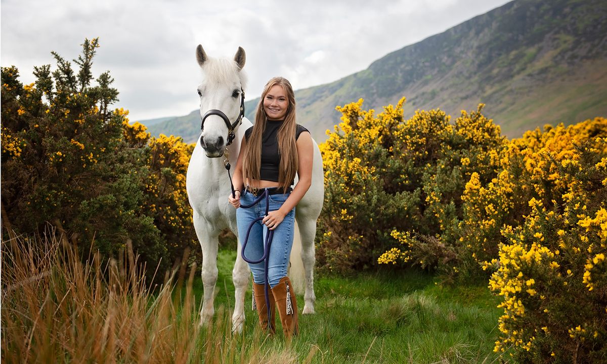 Photograph of horse and rider Flip and Connie, taken by equine photographer Emma Campbell at Caldbeck Common in Cumbria, England