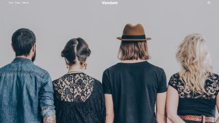 A Squarespace web template for the band Vandam, showing two men and two women with their backs to the camera