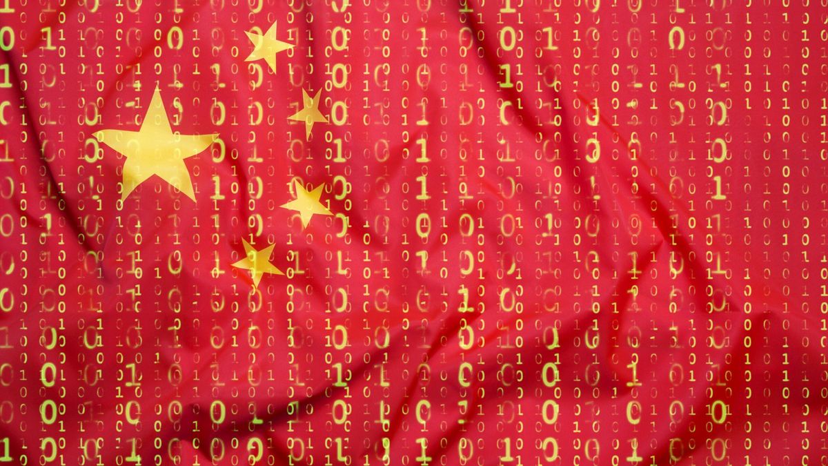 The flag of China with yellow code running down it