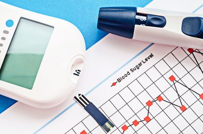 a blood sugar measurement tool on top of chart measuring blood sugar levels