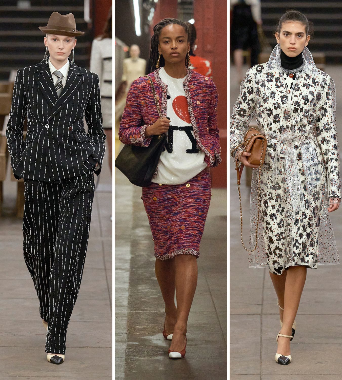 models walking in the chanel metiers d&#039;art show in new york
