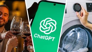 3-way image. ChatGPT, wine and washing machine.
