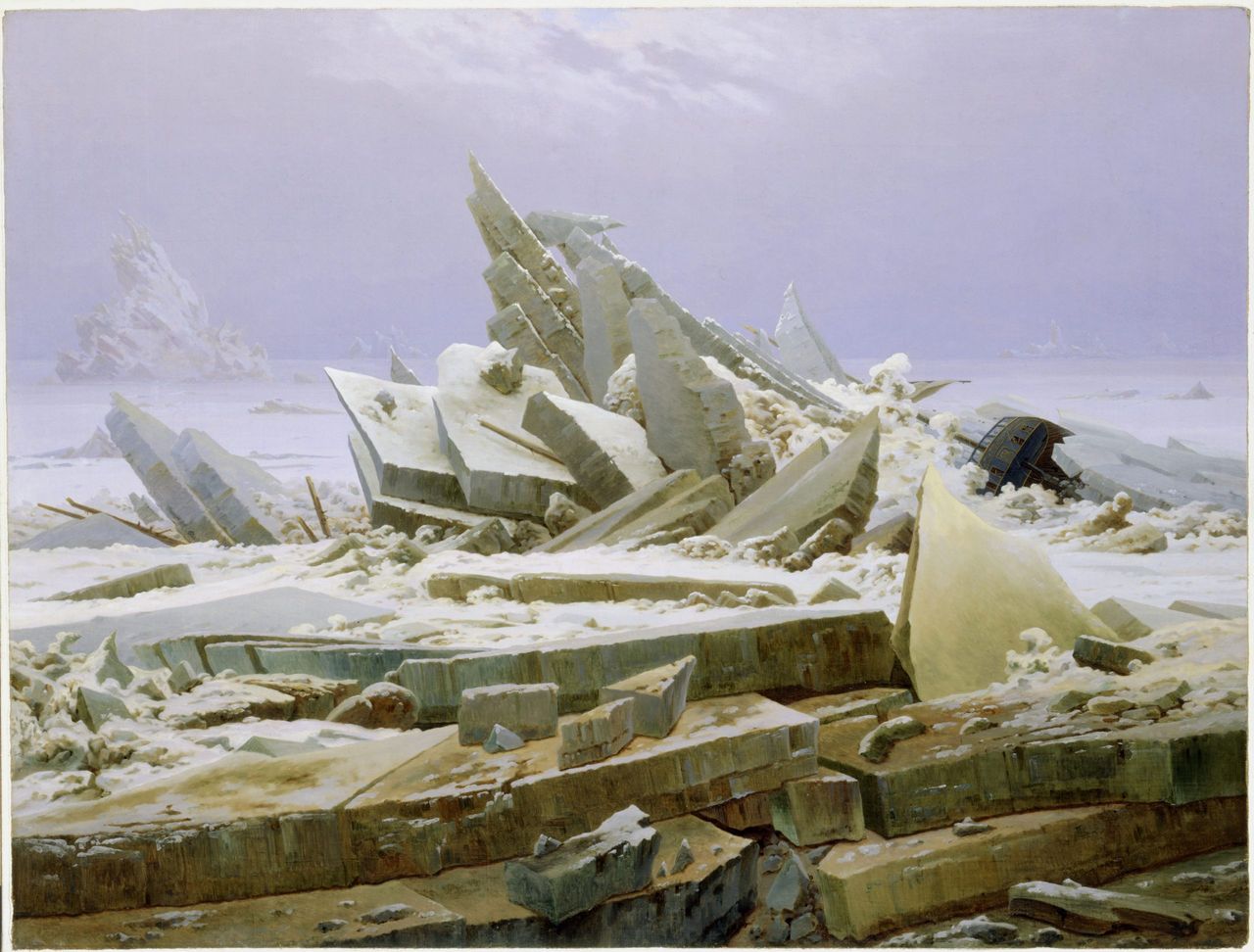 &#039;The Polar Sea&#039;, also known as &#039;The Sea of Ice&#039;, (1823/1824) by Caspar David Friedrich (1774 - 1840). Oil on canvas, 3ft by 4ft approx; Kunsthalle Hamburg.