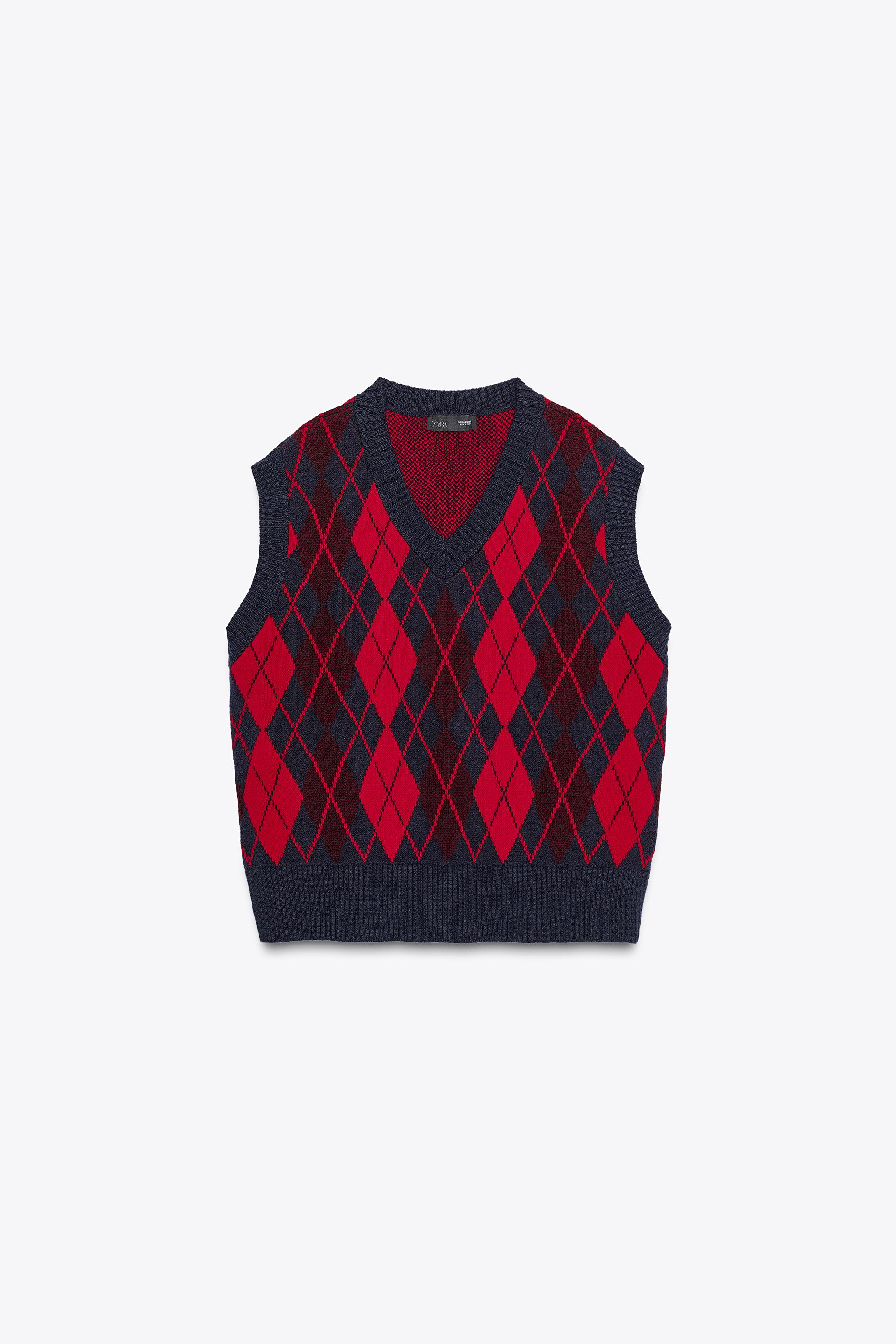 Oversized Argyle Knit Jumper Vest