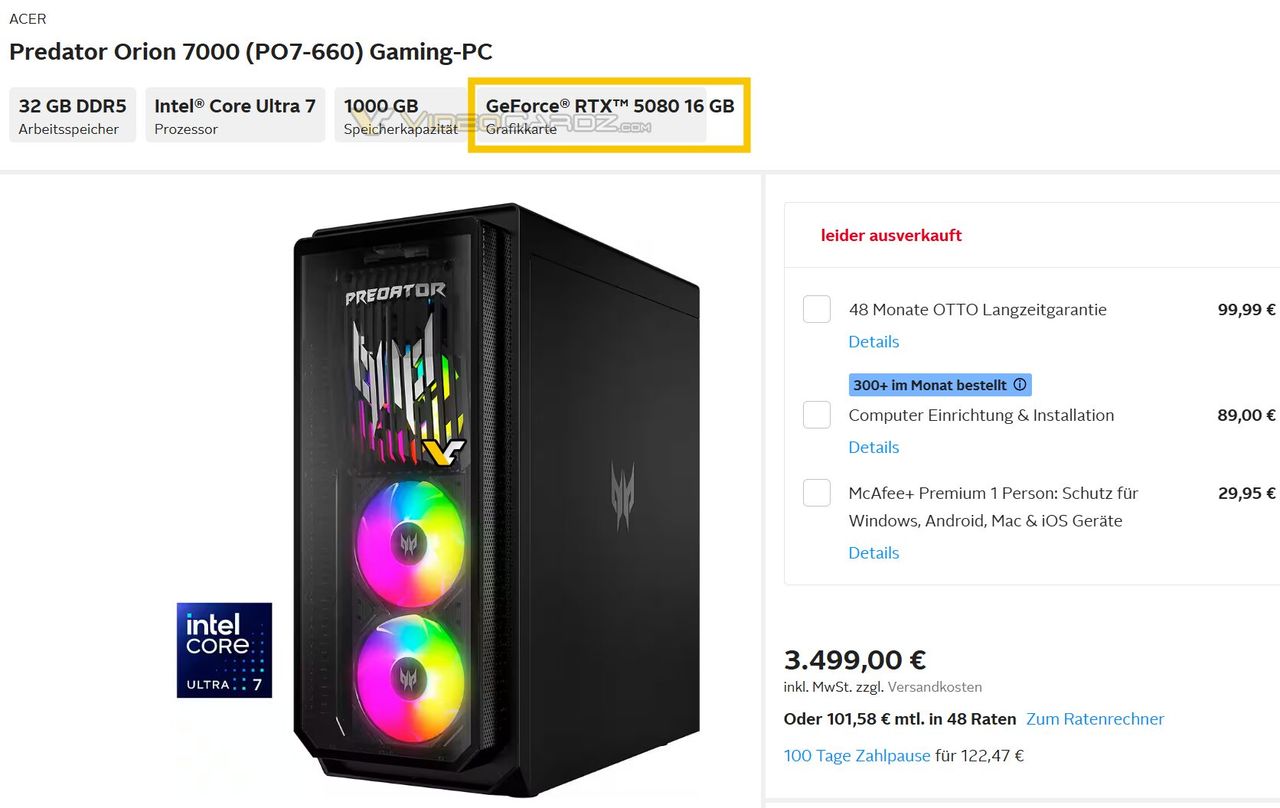Acer Predator Orion 7000 leaks via Videocardz.com (taken from Otto.de)