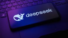 Logo of Chinese AI developer DeepSeek pictured on a smartphone placed on top of a laptop keyboard.