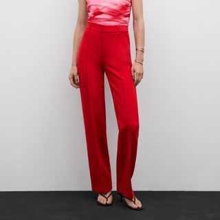 Mango Straight Fit Red Trousers