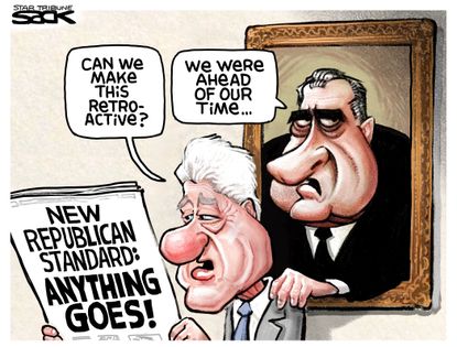 Political Cartoon U.S. Trump Bill Clinton Richard Nixon Republicans double standards presidency