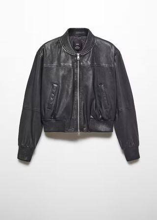 Mango Leather Bomber Jacket 