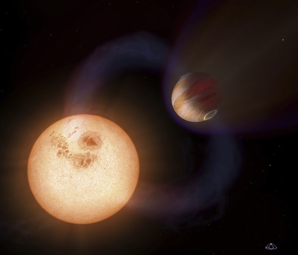 An exoplanet orbiting a star.