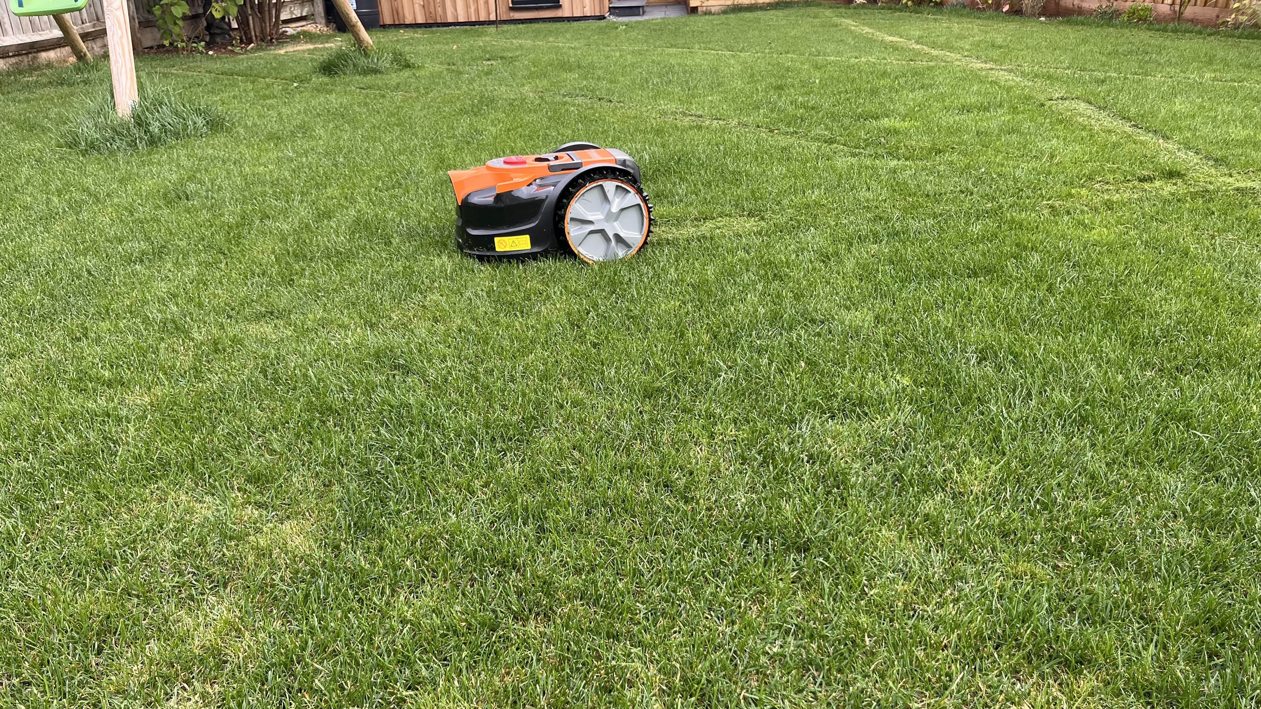 LawnMaster OcuMow 16 Vision Robot Lawnmower being tested in the garden