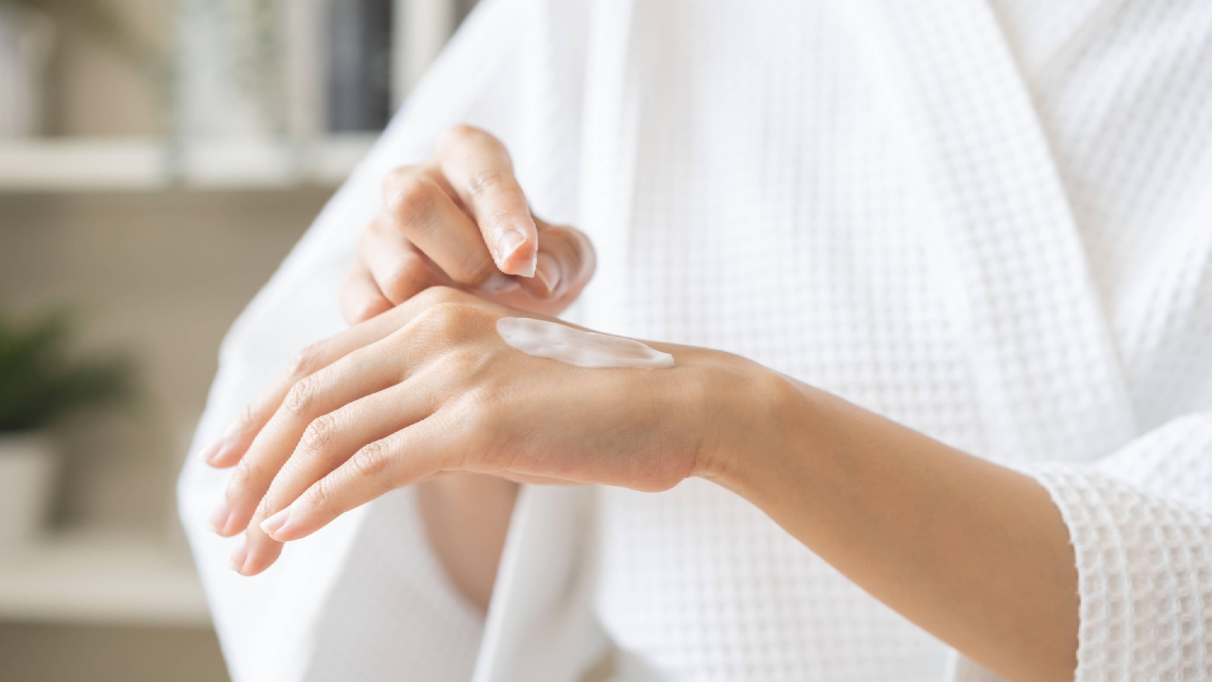 Moisturizer applied to the back of hand