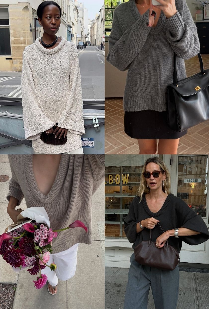 @sylviemus_, @emmarosethatcher, @dawn.tan and @anoukyve wearing deep scoop-neck jumpers