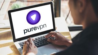 PureVPN logo on laptop screen