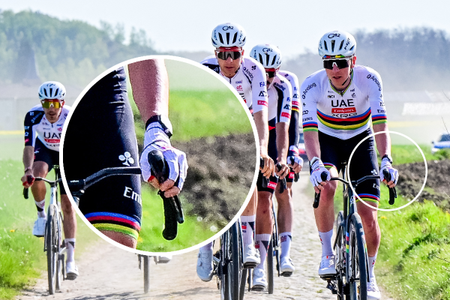 A close up of Tadej Pogacar's watch position on his wrist