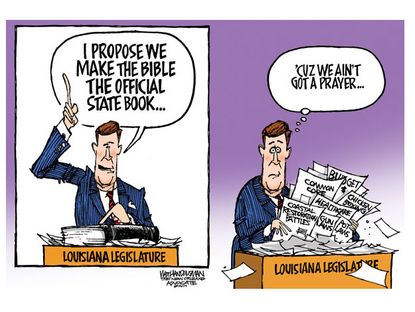 Political cartoon Louisiana legislature Bible