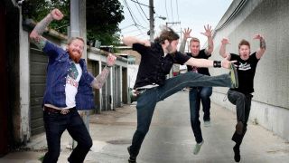 Mastodon jumping in a deserted street