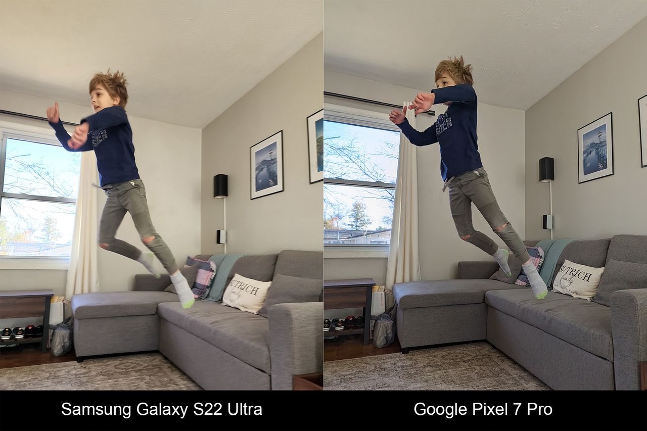 Comparing the cameras on the Galaxy S22 Ultra and Pixel 7 Pro when taking photos of moving children