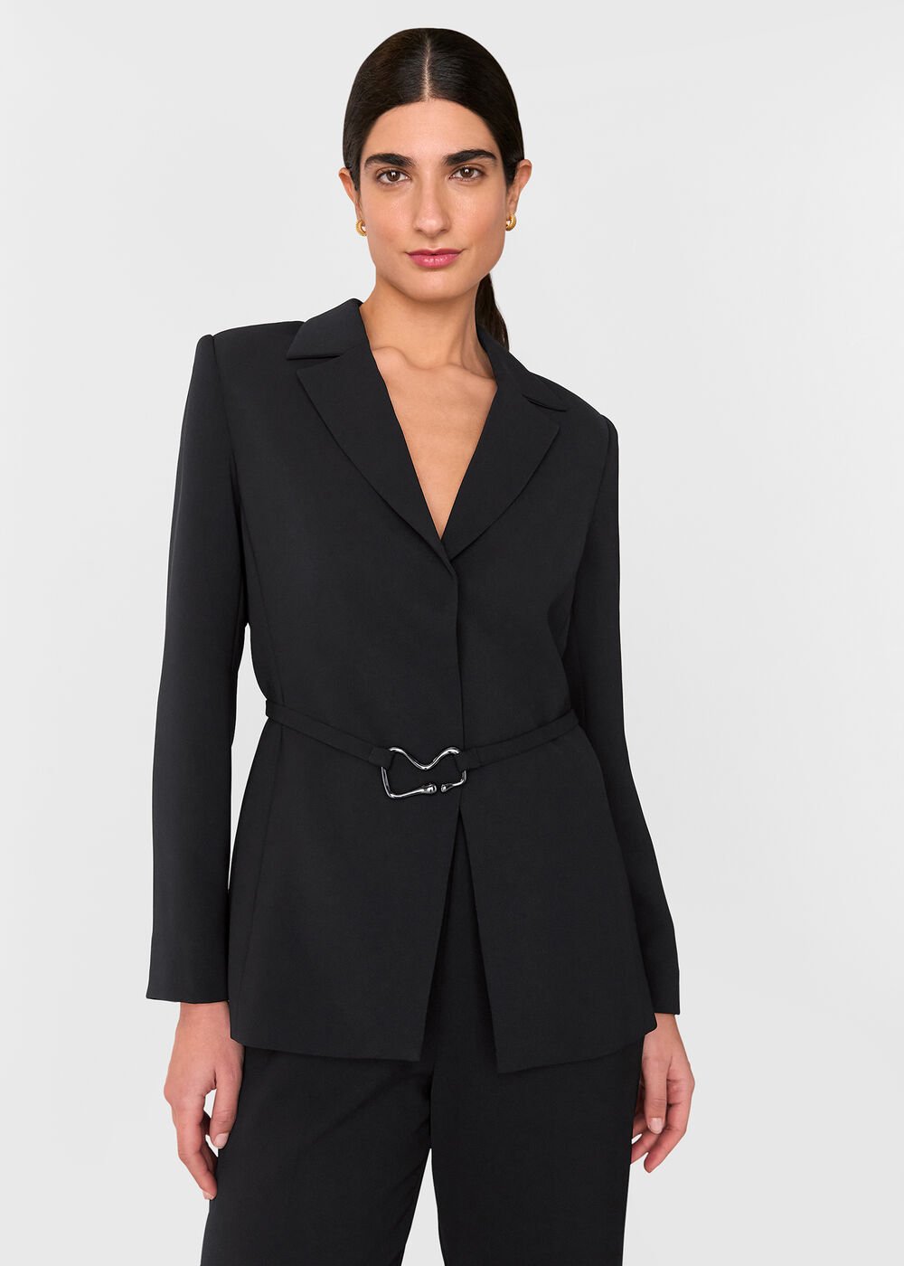 Black Corinna Belted Crepe Blazer
