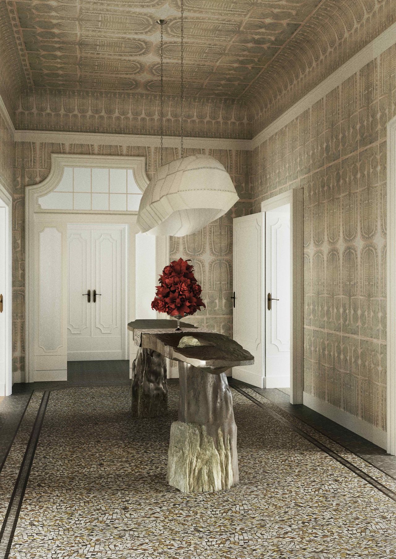 mirrored console table in apartment
