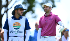 Ben Silverman chats to his caddie during the Myrtle Beach Classic