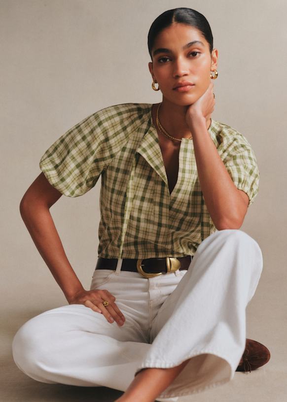 Florica Blouse - Green Check - Linen - S&amp;eacute;zane
